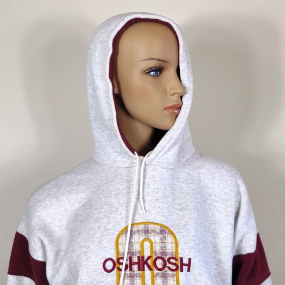 Art Unlimited Oshkosh size Large heathered white and burgundy hooded sweatshirt - Picture 4 of 10